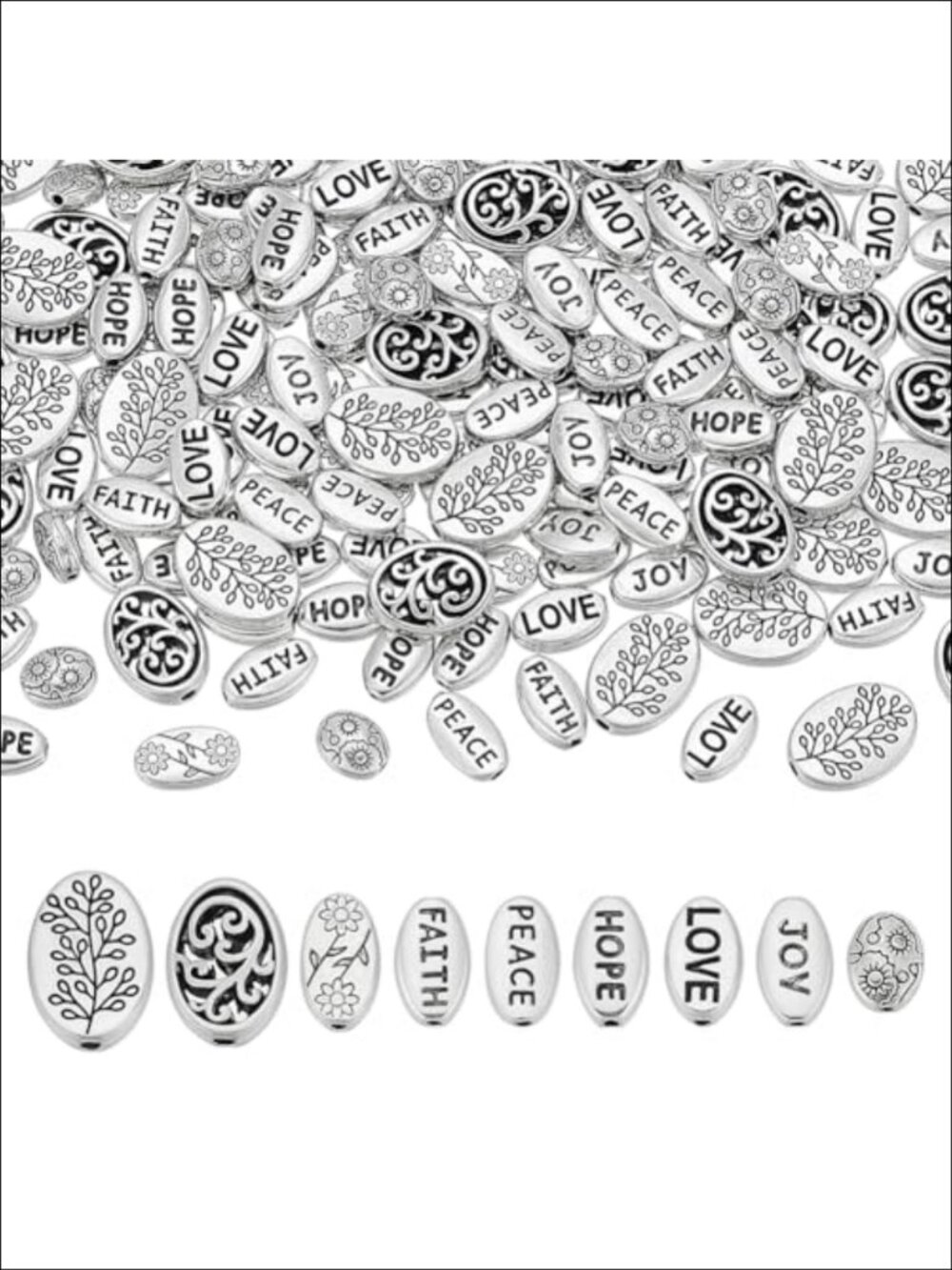 180pc Tibetan Style Alloy Spacer Beads Faith Words for Jewelry Making DIY Crafts